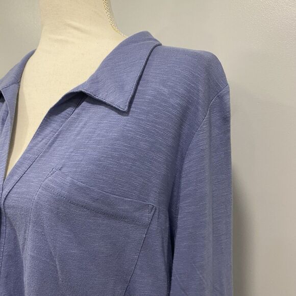 J JILL NWT L Blue Button Up Cotton Modal Tunic Roll Tab Blouse Beachy Lagenlook - Picture 4 of 16